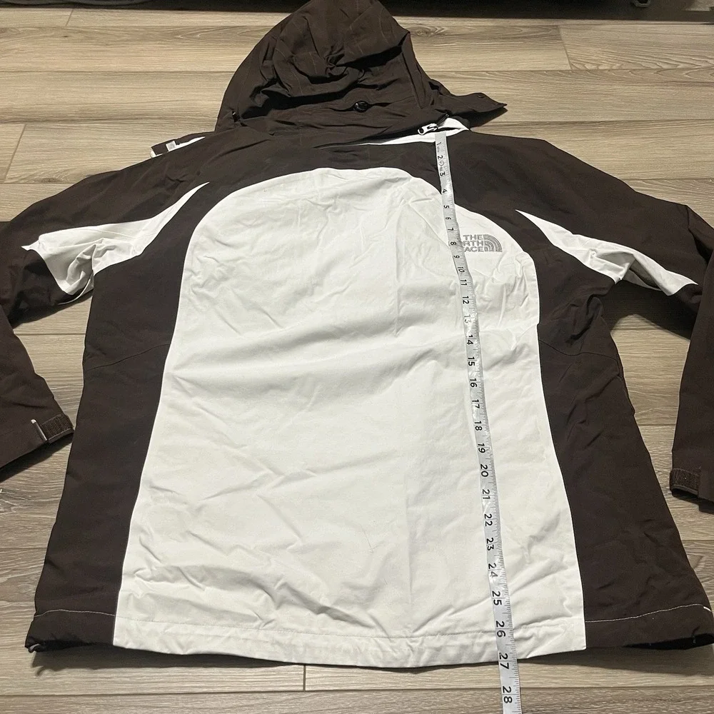 THE NORTH FACE Hyvent Women's Large Hooded Rain Coat‎ Jacket Brown/White